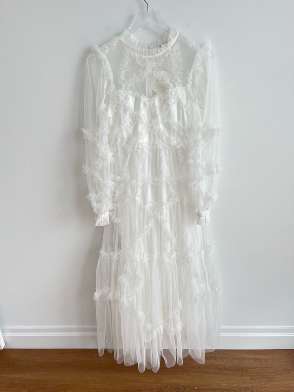 Untamed Petals Dreamer Maxi Dress White Small NWT Sheer Ruffle Bridal Boho - Picture 5 of 13